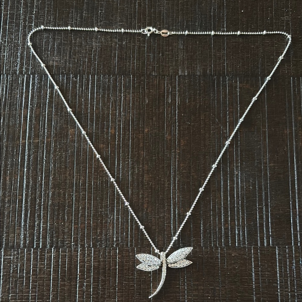 Intricate Silver Dragonfly Pendant Necklace